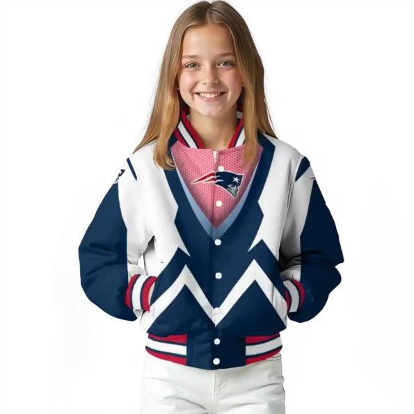 personalized new england patriots v stripes blue white varsity jacket top rated
