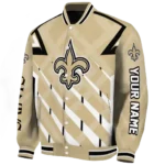 personalized new orleans saints chevron angles gold varsity jacket best selling