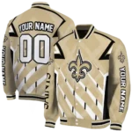 personalized new orleans saints chevron angles gold varsity jacket best selling