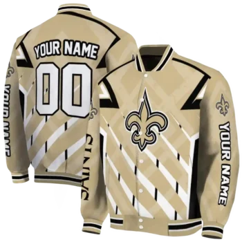 personalized new orleans saints chevron angles gold varsity jacket fashion forward