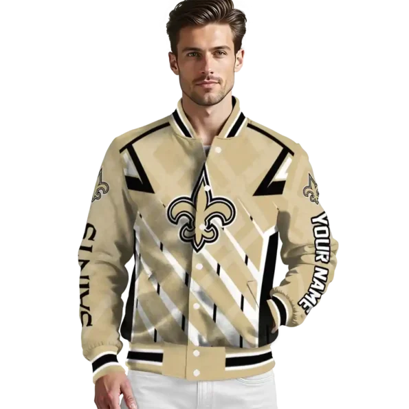 personalized new orleans saints chevron angles gold varsity jacket high quality