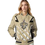 personalized new orleans saints chevron angles gold varsity jacket best selling