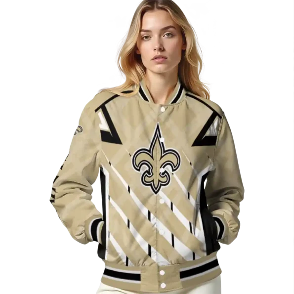 personalized new orleans saints chevron angles gold varsity jacket latest model