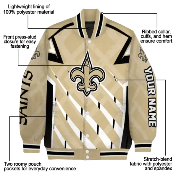 personalized new orleans saints chevron angles gold varsity jacket new arrival