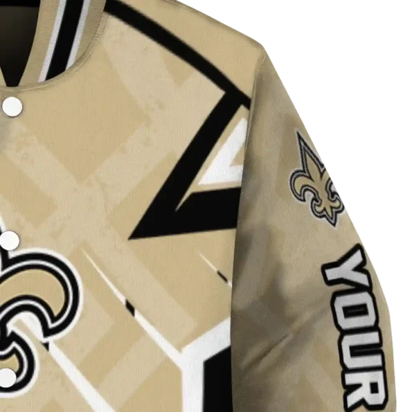 personalized new orleans saints chevron angles gold varsity jacket premium grade
