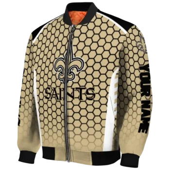 personalized new orleans saints hexagon grid gold bomber jacket best selling
