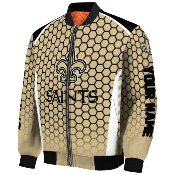 personalized new orleans saints hexagon grid gold bomber jacket best selling