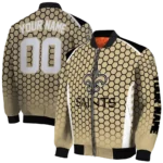 personalized new orleans saints hexagon grid gold bomber jacket best selling