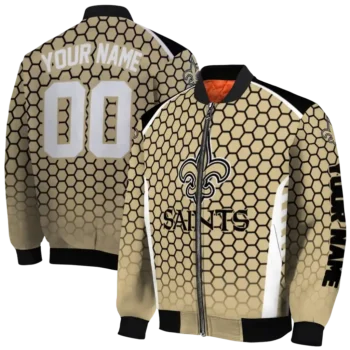 personalized new orleans saints hexagon grid gold bomber jacket fashion forward