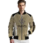 personalized new orleans saints hexagon grid gold bomber jacket best selling