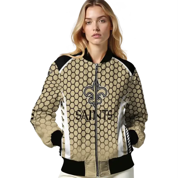 personalized new orleans saints hexagon grid gold bomber jacket latest model