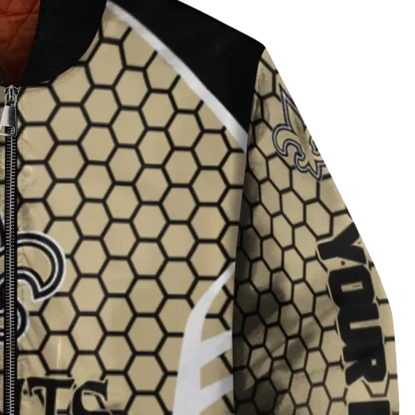 personalized new orleans saints hexagon grid gold bomber jacket premium grade