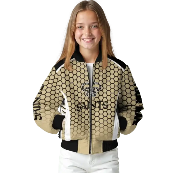 personalized new orleans saints hexagon grid gold bomber jacket top rated
