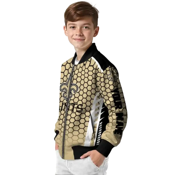 personalized new orleans saints hexagon grid gold bomber jacket trendy