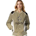 personalized new orleans saints hexagon grid gold varsity jacket best selling