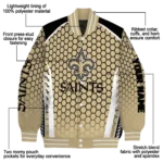 personalized new orleans saints hexagon grid gold varsity jacket best selling