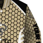 personalized new orleans saints hexagon grid gold varsity jacket best selling