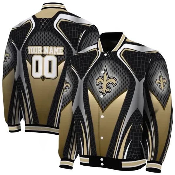 personalized new orleans saints mesh chest black crocs black varsity jacket fashion forward