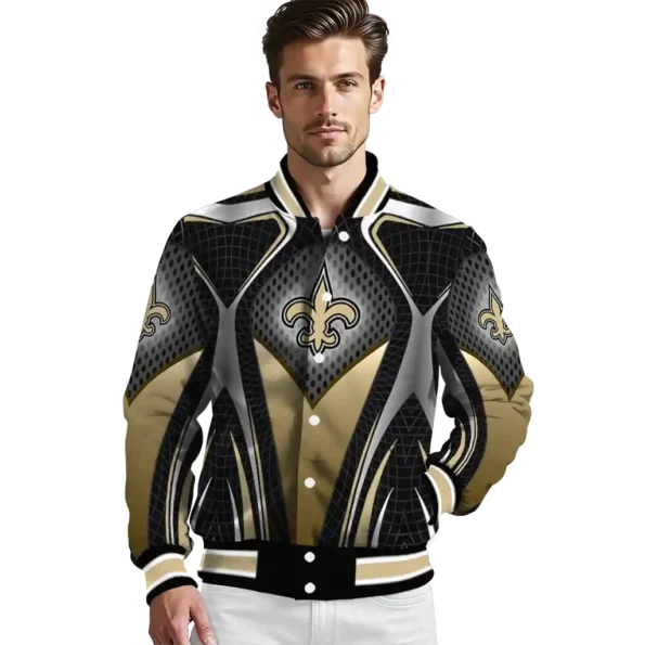 personalized new orleans saints mesh chest black crocs black varsity jacket high quality