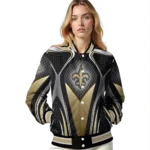personalized new orleans saints mesh chest black crocs black varsity jacket best selling
