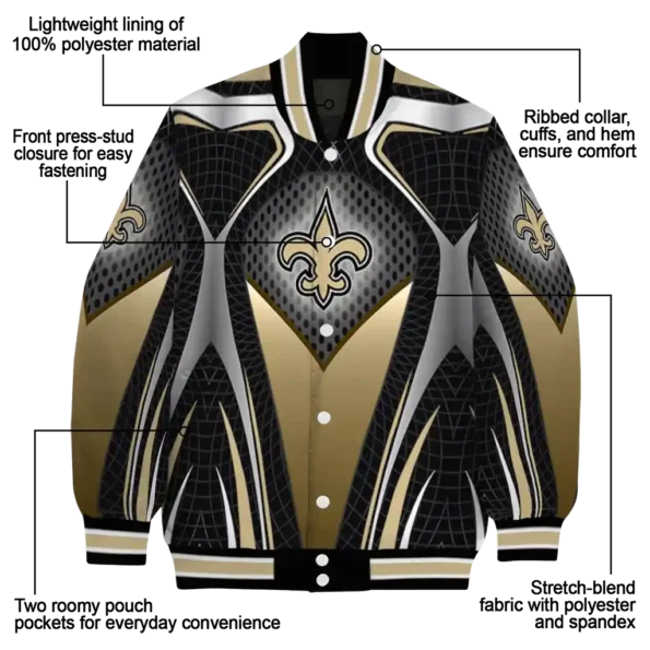 personalized new orleans saints mesh chest black crocs black varsity jacket new arrival