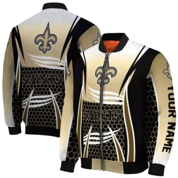 personalized new orleans saints mesh effect gold black bomber jacket fashion forward