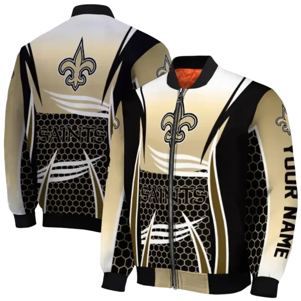 personalized new orleans saints mesh effect gold black bomber jacket fashion forward