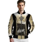 personalized new orleans saints mesh effect gold black bomber jacket best selling