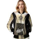 personalized new orleans saints mesh effect gold black bomber jacket best selling