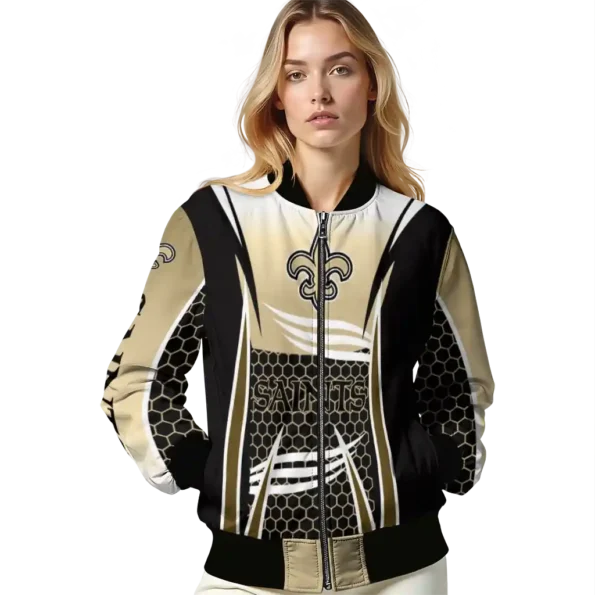personalized new orleans saints mesh effect gold black bomber jacket latest model