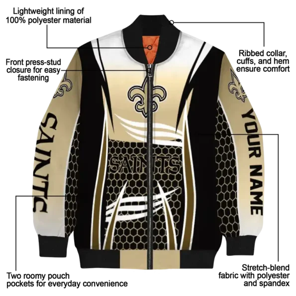 personalized new orleans saints mesh effect gold black bomber jacket new arrival