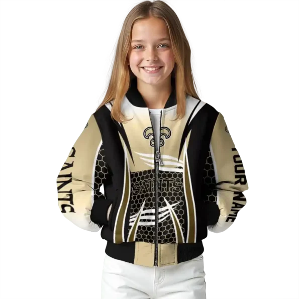 personalized new orleans saints mesh effect gold black bomber jacket top rated