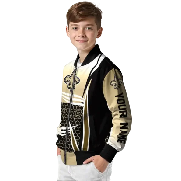 personalized new orleans saints mesh effect gold black bomber jacket trendy