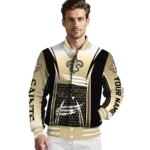 personalized new orleans saints mesh effect gold black varsity jacket best selling