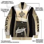 personalized new orleans saints mesh effect gold black varsity jacket best selling