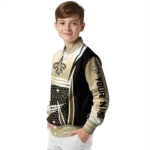 personalized new orleans saints mesh effect gold black varsity jacket best selling