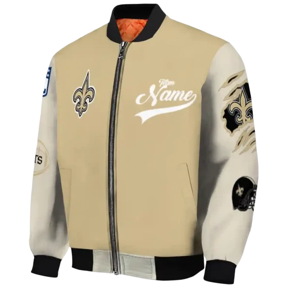 personalized new orleans saints razorback outline gold nude bomber jacket best selling