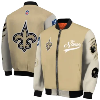 personalized new orleans saints razorback outline gold nude bomber jacket fashion forward