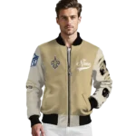 personalized new orleans saints razorback outline gold nude bomber jacket best selling