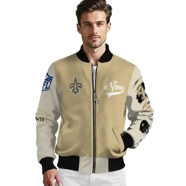personalized new orleans saints razorback outline gold nude bomber jacket high quality