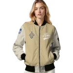 personalized new orleans saints razorback outline gold nude bomber jacket best selling