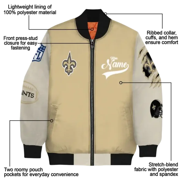 personalized new orleans saints razorback outline gold nude bomber jacket new arrival