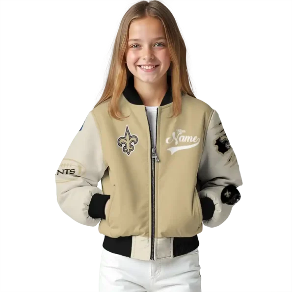personalized new orleans saints razorback outline gold nude bomber jacket top rated
