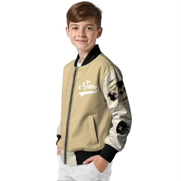 personalized new orleans saints razorback outline gold nude bomber jacket trendy
