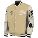 personalized new orleans saints razorback outline gold nude varsity jacket best selling