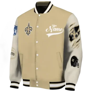 personalized new orleans saints razorback outline gold nude varsity jacket best selling