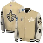 personalized new orleans saints razorback outline gold nude varsity jacket best selling