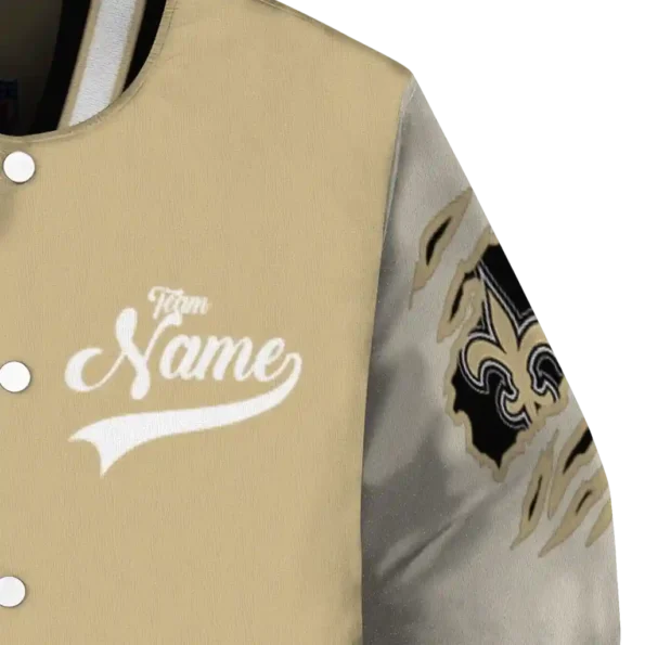 personalized new orleans saints razorback outline gold nude varsity jacket premium grade