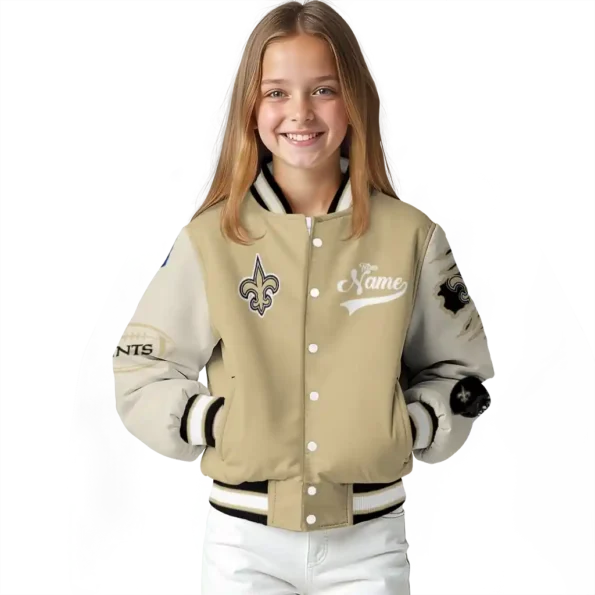 personalized new orleans saints razorback outline gold nude varsity jacket top rated