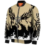 personalized new orleans saints winged blaze gold white bomber jacket best selling